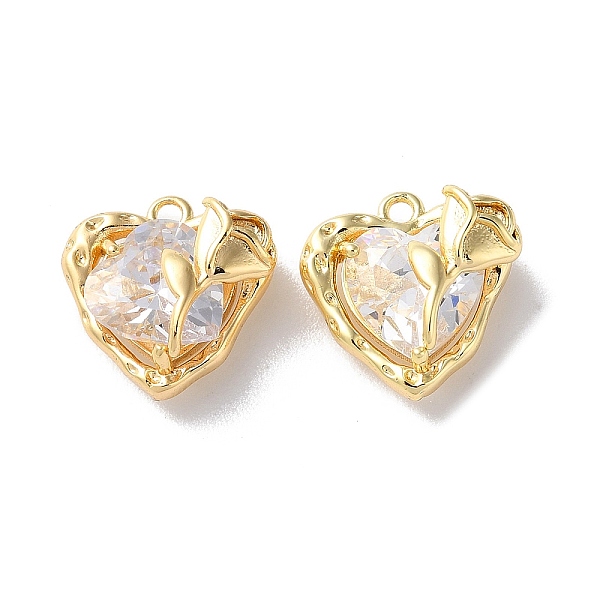 

PandaHall Glass Charms, with Brass Findings, Heart with Rose Charm, Real 18K Gold Plated, 12.5x12.5x7mm, Hole: 1.4mm Brass+Glass Heart Clear