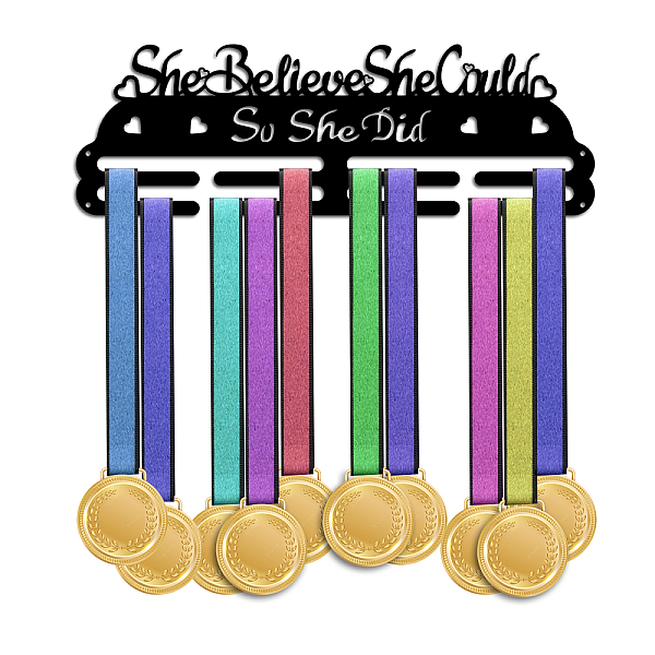 

PandaHall Fashion Iron Medal Hanger Holder Display Wall Rack, with Screws, Word She Believed She Could So She Did, Word, 150x400mm Iron Word
