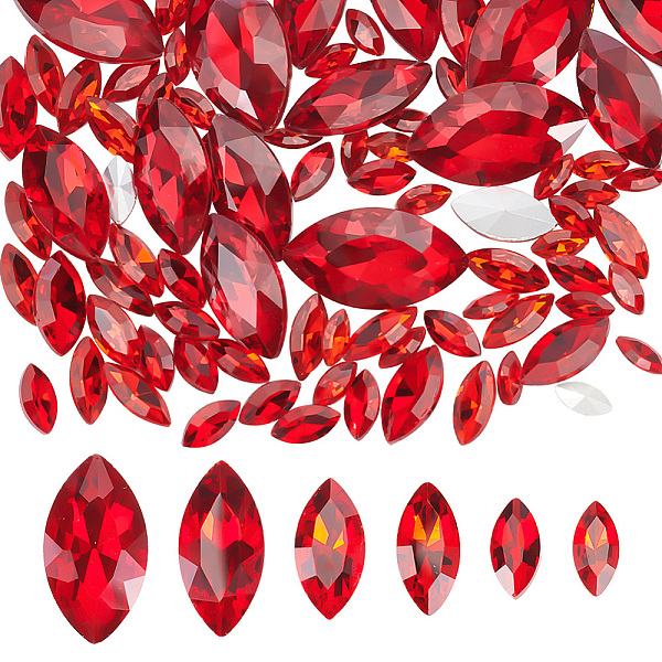 

PandaHall 94Pcs 6 Style Glass Rhinestone Cabochons, Pointed Back & Back Plated, Faceted, Horse Eye, Light Siam, 10~31x5~17x3~6.6mm Glass..., Red