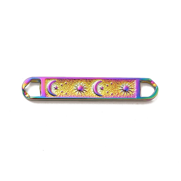 

PandaHall Ion Plating(IP) 304 Stainless Steel Connector Charms, Rectangle Links with Moon & Star, Rainbow Color, 7x42x3mm, Hole: 4x5mm 304...