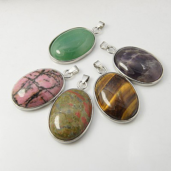 

PandaHall Gemstone Pendants, with Brass Findings, Oval, Platinum, Mixed Gemstone, Mixed Color, 41x27.5x7.5mm, Hole: 3x6mm Mixed Stone Oval..., Multicolor