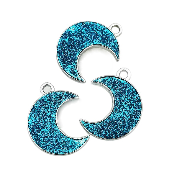

PandaHall CCB Plastic Pendants, DIY Accessories, for Jewelry Making, with Glitter Powder, Moon, Platinum, Dark Cyan, 31x23x3mm Plastic Moon