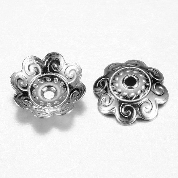 

PandaHall 201 Stainless Steel Bead Caps, Flower, 8-Petal, Stainless Steel Color, 10.5x1mm, Hole: 1mm 201 Stainless Steel