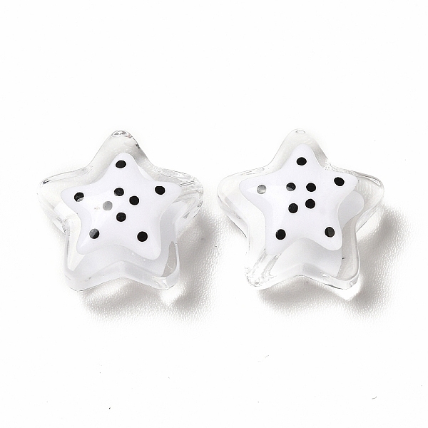 

PandaHall Transparent Glass Beads, with Polka Dot Pattern, Star, White, 13x13x6.5mm, Hole: 1mm Glass Star White