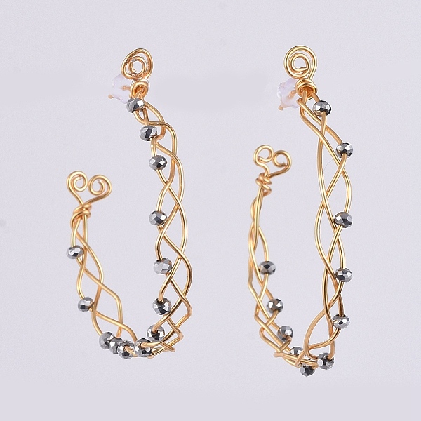 

PandaHall Studs Earrings, with Faceted Rondelle Glass Beads, Eco-Friendly Copper Wire and Plastic Ear Nuts, with Cardboard Box, Golden..., Gold