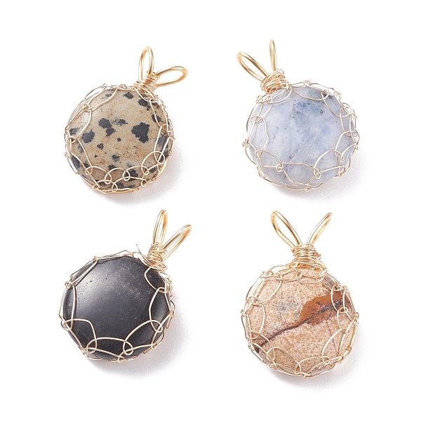 

PandaHall Natural Gemstone Pendants, with Real 18K Gold Plated Copper Wire Wrapped, Half Round, 30~32x21x7~8mm, Hole: 6x4mm Mixed Stone Half...