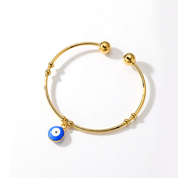 

PandaHall Real 18K Gold Plated Stainless Steel Cuff Bangles, Evil Eye Enamel Charm Bangle for Women, Dodger Blue, Inner Diameter: 2-3/8 inch...