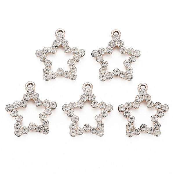 

PandaHall Alloy Pendants, with Crystal Rhinestone, Cadmium Free & Nickel Free & Lead Free, Star, Light Gold, 24x21.5x3mm, Hole: 2mm..., Clear