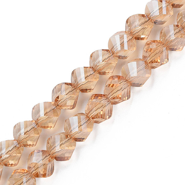 

PandaHall Electroplate Transparent Glass Beads Strands, Faceted, Nuggets, BurlyWood, 8x7mm, Hole: 1.4mm, about 72pcs/strand, 20.08 inch..., Orange