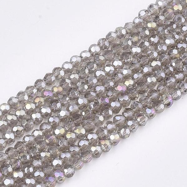 PandaHall Electroplate Glass Beads Strands, AB Color Plated, Faceted(32 Facets), Round, Light Grey, 4mm, Hole: 0.5mm, about 100pcs/strand...
