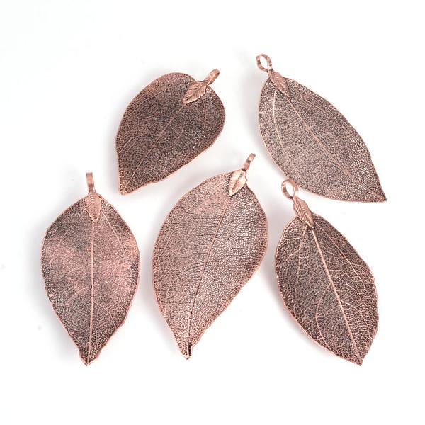 

PandaHall Electroplated Natural Leaf Big Pendants, with Iron Findings, Copper Plated, 70~100x30~50x1mm, Hole: 3x6mm Iron Leaf