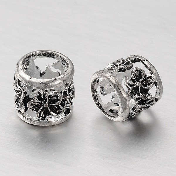 

PandaHall Large Hole Alloy European Beads, Hollow Column with Flower Beads, Antique Silver, 9x8mm, Hole: 6mm Alloy Column