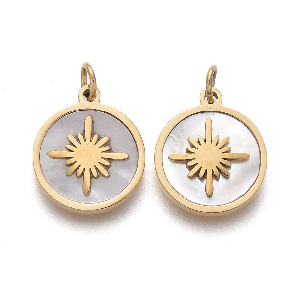 

PandaHall Natural Shell Charms, with Golden Plated 316 Surgical Stainless Steel Findings and Jump Rings, Flat Round with Star, Seashell...