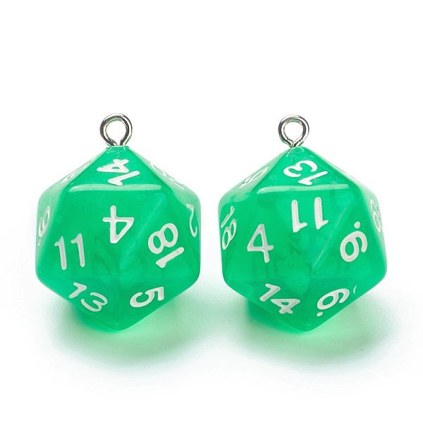 

PandaHall Transparent Acrylic Pendants, with Platinum Plated Iron Findings, Faceted, Dice, Green, 27.5x20x20mm, Hole: 2mm Iron+Acrylic...