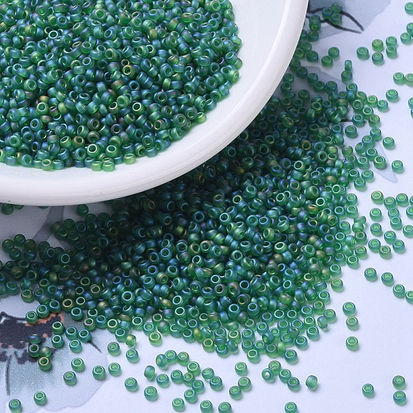 

PandaHall MIYUKI Round Rocailles Beads, Japanese Seed Beads, 11/0, (RR146FR) Matte Transparent Green AB, 2x1.3mm, Hole: 0.8mm, about...