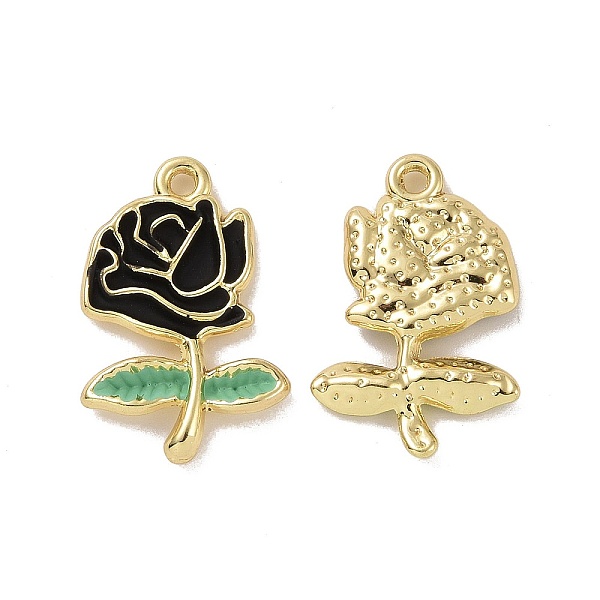 

PandaHall Rack Plating Alloy Enamel Pendants, Light Gold Tone Flower/Rose Charms, Black, 22x14x2.5mm, Hole: 1.5mm Alloy+Enamel Flower Black
