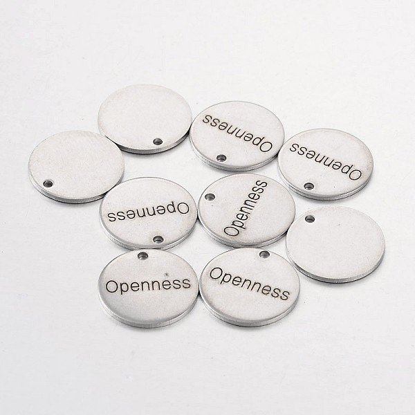 

PandaHall Stainless Steel Pendants, Flat Round with Word Openness, Stainless Steel Color, 15x1mm, Hole: 1.3mm Stainless Steel Flat Round