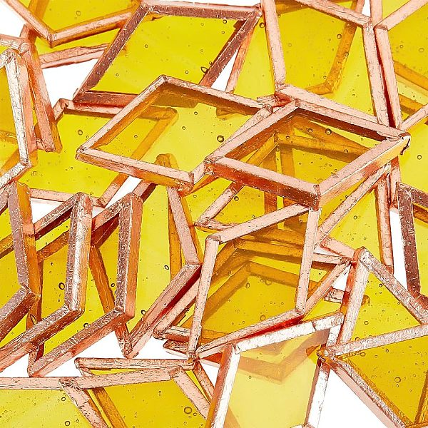 

PandaHall OLYCRAFT 30Pcs Glass Mosaic Tiles Yellow Glass Mosaic with Rose Gold Brass Edge Mini Crystal Mosaic Tile Glass Wind Chime Parts...