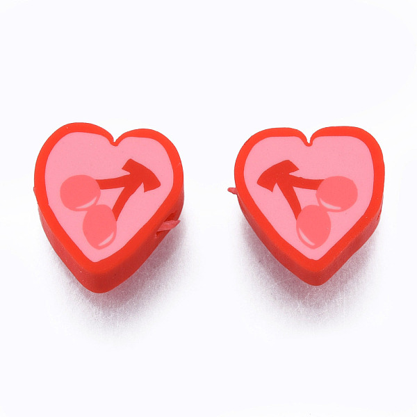 

PandaHall Handmade Polymer Clay Beads, Heart with Cherry, Red, 9~9.5x9~9.5x4~4.5mm, Hole: 1.5mm Polymer Clay Heart Red