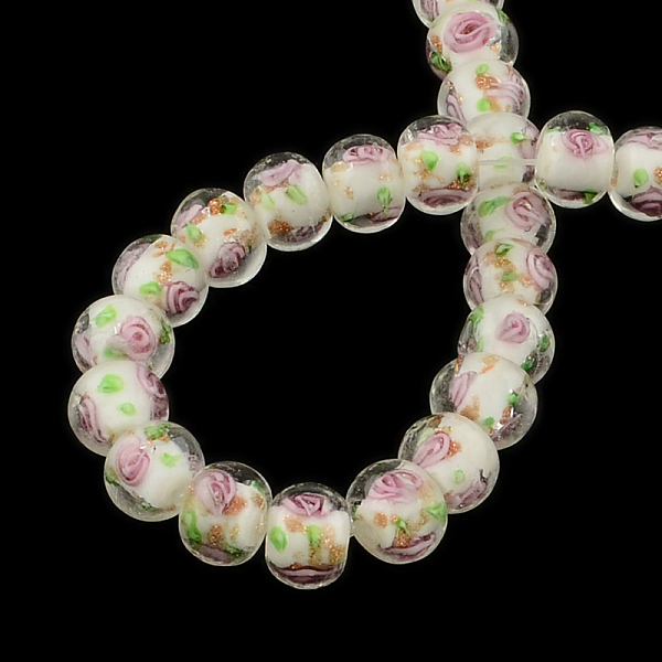 

PandaHall Handmade Rondelle Gold Sand Inner Flower Lampwork Beads, White, 10~11x8mm, Hole: 1.5~2mm Lampwork Rondelle White