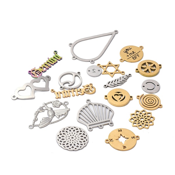 

PandaHall 304 Stainless Steel Links Connectors, Teardrop & Word & Flat Round & Star & Shell & Flower & Heart & Leaf, Mixed Color...