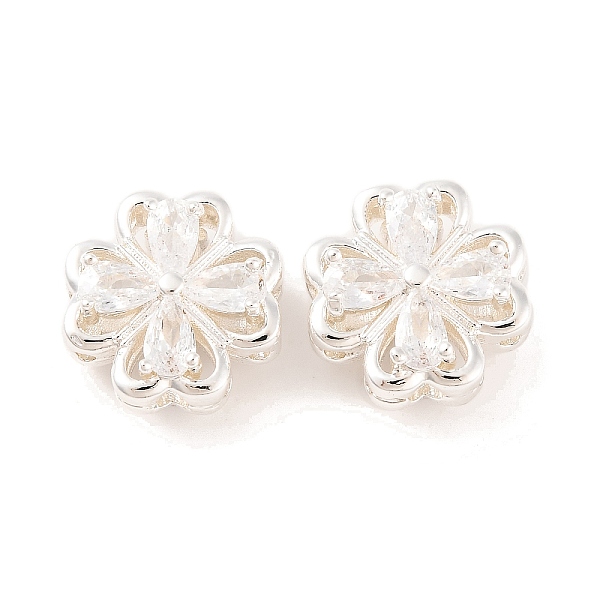 Brass Micro Pave Clear Cubic Zirconia Beads