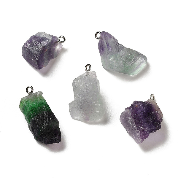 

PandaHall Raw Rough Natural Colorful Fluorite Pendants, Nuggets Charms, with Platinum Plated Iron Loops, 21~34.5x15~25.5x10~17mm, Hole: 2mm...