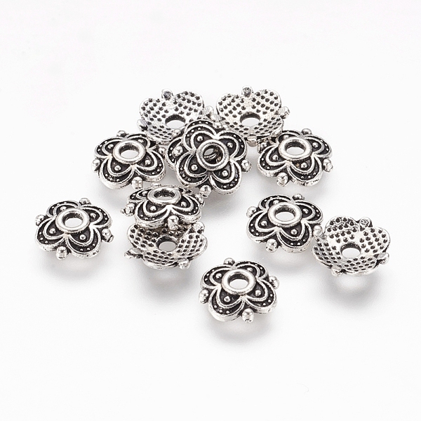 

PandaHall 4-Petal Tibetan Style Alloy Flower Bead Caps, Cadmium Free & Nickel Free & Lead Free, Antique Silver, 8x8x2mm, Hole: 2mm, about...