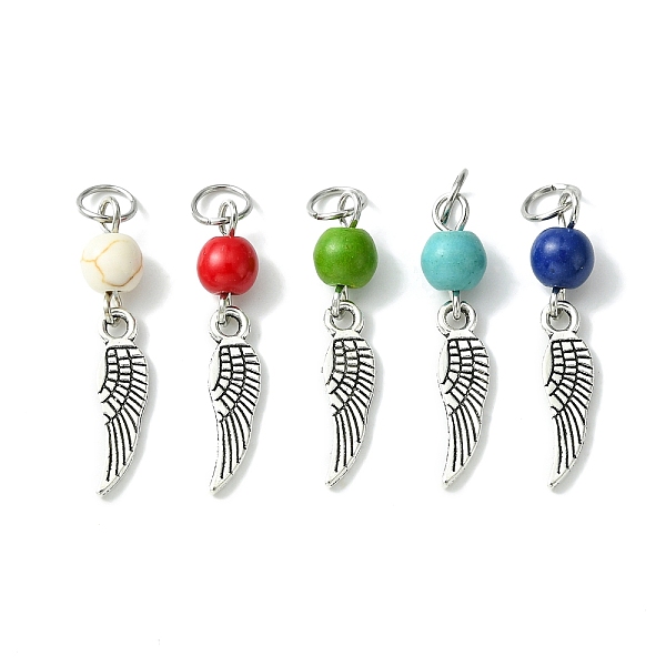 

PandaHall Synthetic Turquoise Dyed Pendants, Antique Silver Plated Alloy Charms, Mixed Color, Wing, 28.5mm, Pendant: 18x5x1mm, Hole: 4.5mm...
