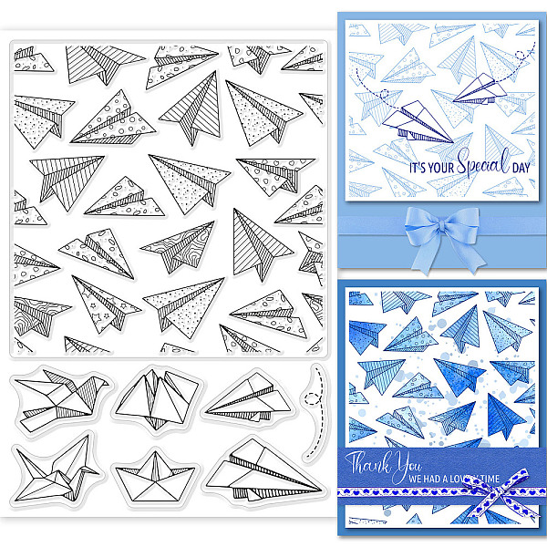 

PandaHall GLOBLELAND Paper Airplane Clear Stamps for Cards Making Origami Background Silicone Clear Stamp Seals for Cards Making DIY...