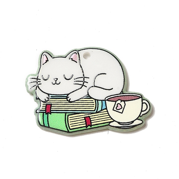 

PandaHall Printed Acrylic Pendants, Cat Charm, Book Pattern, 23x33x2.5mm, Hole: 1.8mm Acrylic Book Green
