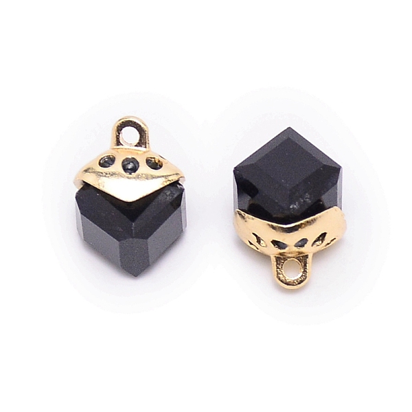 

PandaHall Glass Charms, with Alloy Finding, Cube, Jet, 15x10x10mm, Hole: 1.6mm Alloy+Glass Cube Black