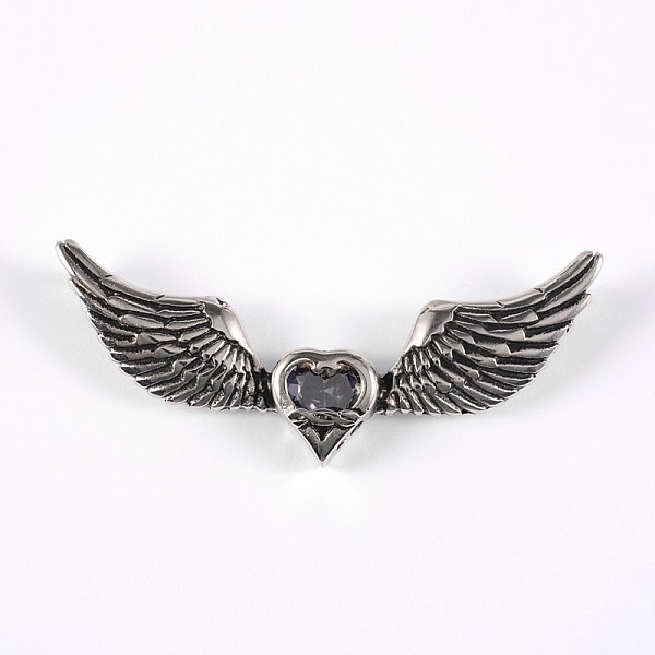 

PandaHall 316 Surgical Stainless Steel Rhinestone Big Pendants, Wing with Heart, Antique Silver, 25x59x7mm, Hole: 6x3mm Stainless..., Purple