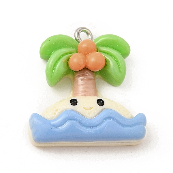

PandaHall Opaque Resin Pendants, Cartoon Charms, with Platinum Tone Iron Loop for DIY Necklace, Cornflower Blue, Coconut Tree Pattern...