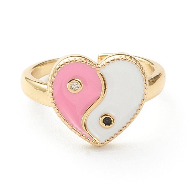 

PandaHall Brass Micro Pave Cubic Zirconia Finger Rings, with Enamel, Long-Lasting Plated, Real 18K Gold Plated, Heart, Pink, US Size 7 3/4...