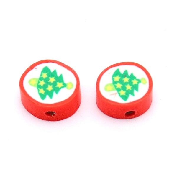 

PandaHall Handmade Polymer Clay Christmas Theme Beads, Flat Round with Christmas Tree Pattern, Green, 9~11x4~5mm, Hole: 1.4mm Polymer Clay...