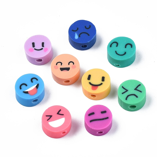 

PandaHall Handmade Polymer Clay Beads, Flat Round with Expression, Mixed Color, 9~10x4~5mm, Hole: 1.6mm Polymer Clay Flat Round Multicolor