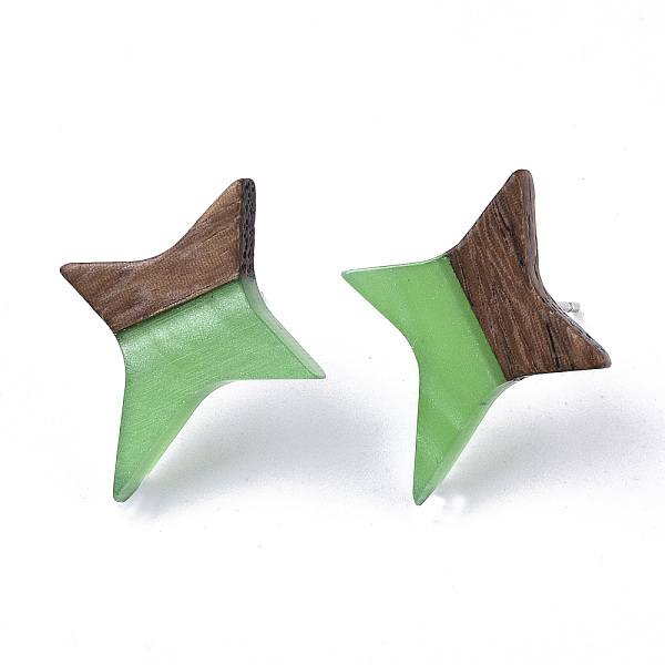 

PandaHall Resin & Walnut Wood Stud Earrings, with 304 Stainless Steel Pin, Star, Medium Sea Green, 21x17~18mm, Pin: 0.7mm Resin Star Green