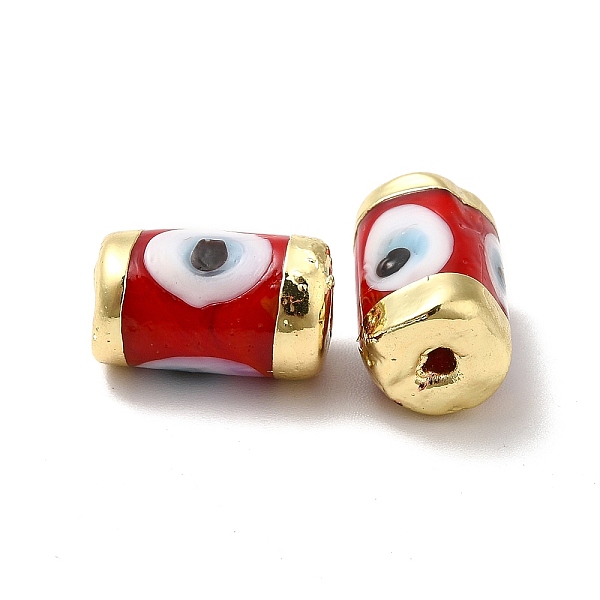 

PandaHall Handmade Evil Eye Lampwork Beads, with Light Gold Tone Brass Findings, Long-Lasting Plated, Lead Free and Cadimum Free, Column..., Red