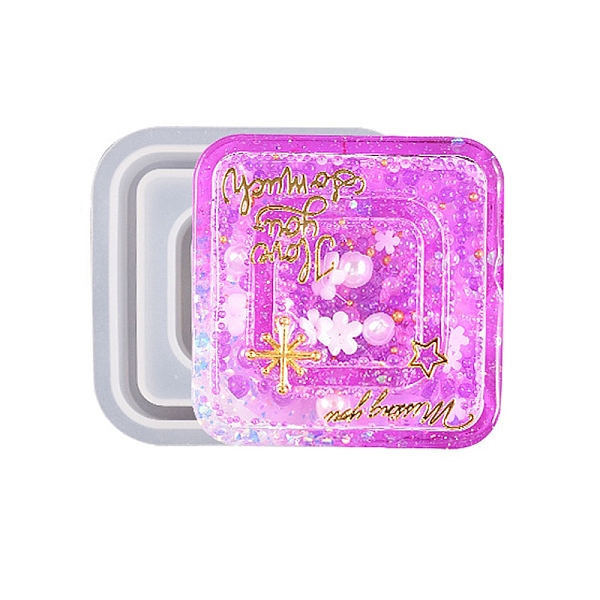 

PandaHall DIY Double Square Shaped Food-grade Silicone Molds, Quicksand Molds, Resin Casting Molds, For UV Resin, Epoxy Resin Craft Making..., White