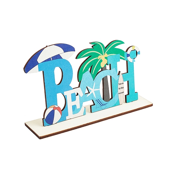 

PandaHall Natural Wood Display Decorations, Word Beach, Colorful, 20x5x12cm Wood Word