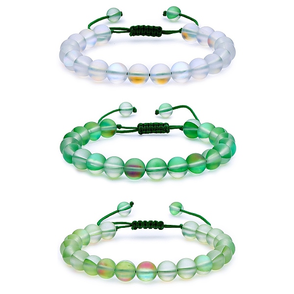 

PandaHall 3Pcs Round Synthetic Moonstone Braided Bead Bracelets, Gemstone Jewelry for Women, Green, Inner Diameter: 1-7/8~3-1/4 inch...