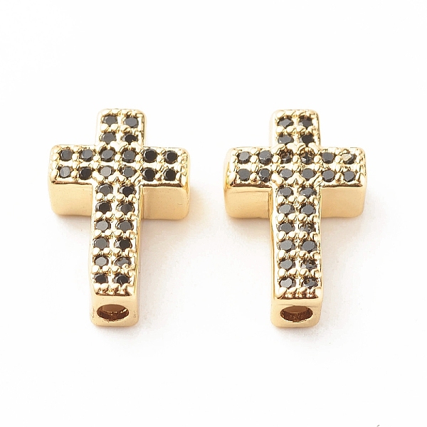 

PandaHall Rack Plating Brass Cubic Zirconia Beads, Cadmium Free & Lead Free, Real 18K Gold Plated, Cross, Black, 15x9x4mm, Hole: 1.7mm...