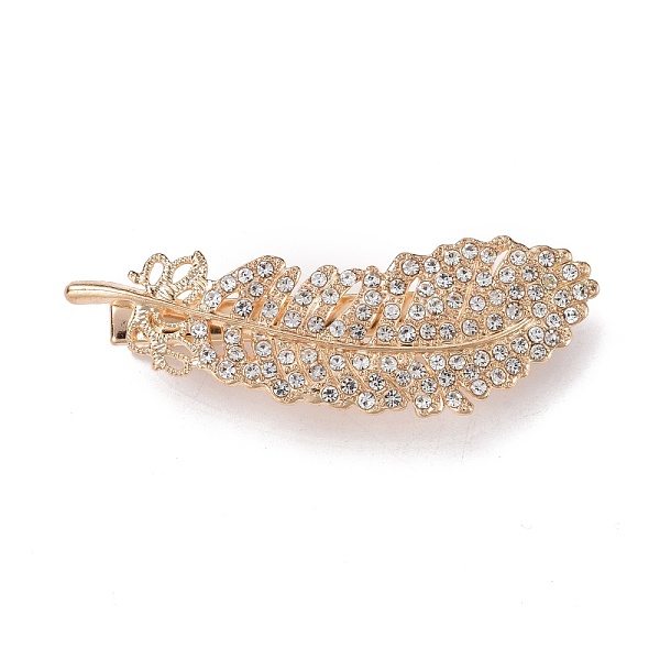 

PandaHall Alloy Crystal Rhinestone Alligator Hair Clips, Feather, Light Gold, 69x21x14mm Alloy