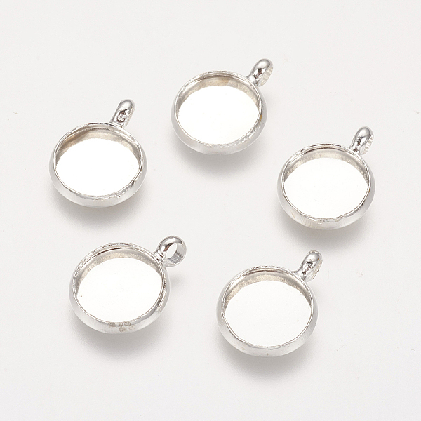 PandaHall Brass Pendant Cabochon Settings, Plain Edge Bezel Cups, Nickel Free, Silver Color Plated, Tray: 10mm, 12x2mm, Hole: 3mm Brass Flat...