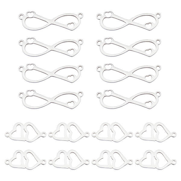 

PandaHall HOBBIESAY 20Pcs 2 Styles Double Heart Connector Charms Infinity Connector with Small Heart Stainless Steel Links Heart-to-Heart...