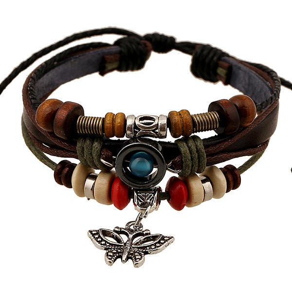 

PandaHall Rope & Cowhide Leather Braided Multi-strand Bracelets, Butterfly Shape Pendant Bracelets for Men Women, Bohemian Style, Coconut...