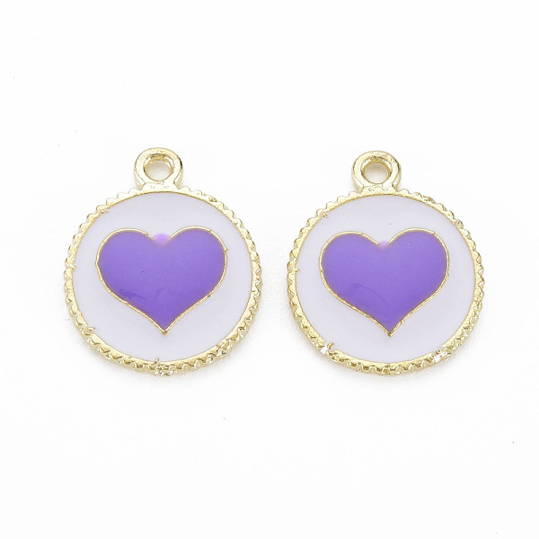 

PandaHall Alloy Enamel Pendants, Light Gold, Cadmium Free & Nickel Free & Lead Free, Flat Round with Heart, Dark Orchid, 18x15x1.5mm, Hole...