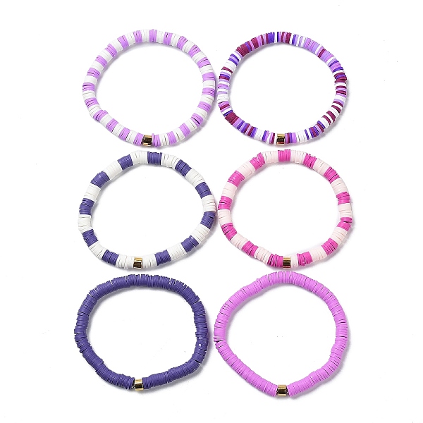 

PandaHall Handmade Polymer Clay Heishi Beads Stretch Bracelets Sets, with Golden Plated Stainless Steel Spacer Beads, Plum, Inner Diameter..., Purple