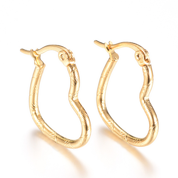 

PandaHall Vacuum Plating 201 Stainless Steel Hoop Earrings, with 304 Stainless Steel Pins, Heart, Golden, 12 Gauge, 22.5x18x2mm, Pin: 1mm...